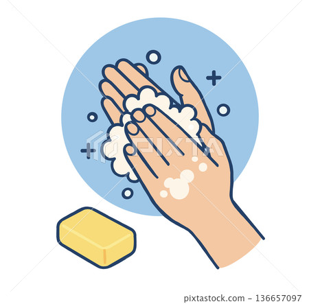 用肥皂和水洗手的圖示 136657097