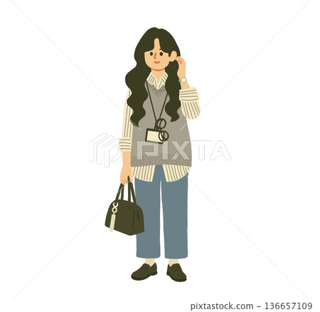 一組班族婦女的家庭服裝和身分證件。 136657109