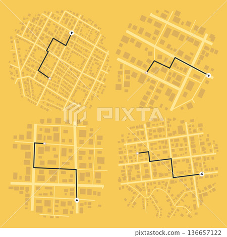 Set of Gps map navigation. View from above road map. Detailed view of city. Abstract background. Flat style, Vector, illustration isolated 136657122