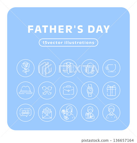 父親節圓形線條圖示集 | 領帶和禮物圖案的向量圖 136657164