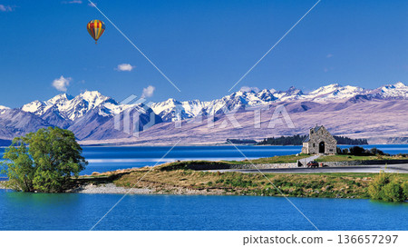 Spectacular view of the Church of the Good Shepherd at Lake Tekapo Spectacular view of the Church of the Good Shepherd at Lake Tekapo 136657297