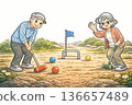 Elderly couple playing gateball 136657489
