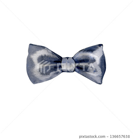Elegant watercolor illustration of a navy blue black silk bow tie. Hand-painted formal accessory with realistic fabric folds and deep indigo gradients, perfect for wedding stationery and men's fashion Elegant watercolor illustration of a navy blue black silk bow tie. Hand-painted formal accessory with realistic fabric folds and deep indigo gradients, perfect for wedding stationery and men's fashion 136657638