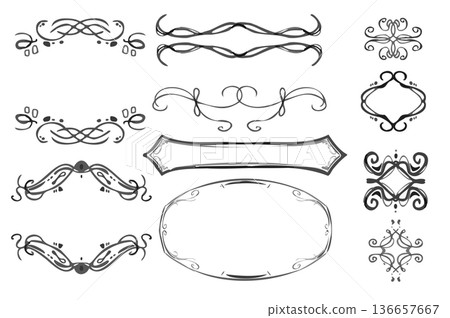Hand-drawn frame illustration set: elegant decoration Hand-drawn frame illustration set: elegant decoration 136657667
