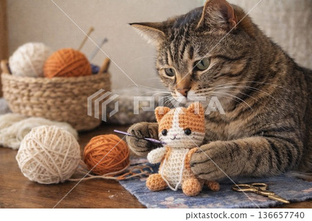 Cat making an amamitomo 136657740