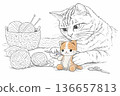 Cat making an amamitomo (line drawing) 136657813