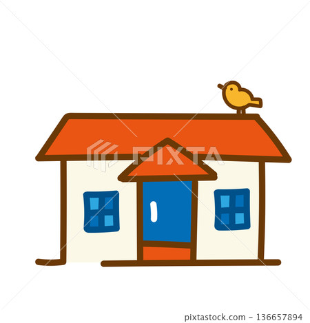 A loose illustration of a one-story house with an orange roof A loose illustration of a one-story house with an orange roof 136657894