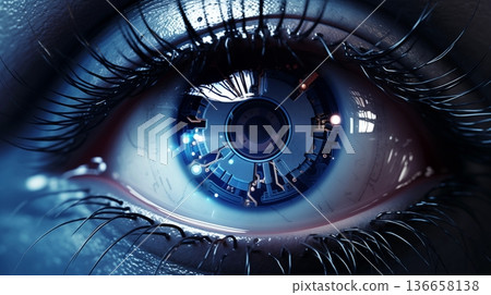 Close-Up View of a Human Eye With Cybernetic Enhancements Showcasing Futuristic Technology 136658138