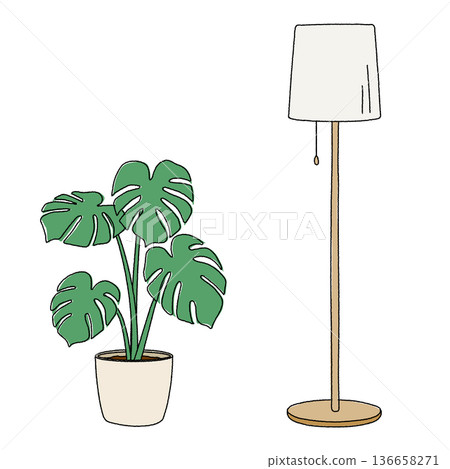 落地燈與盆栽植物 136658271