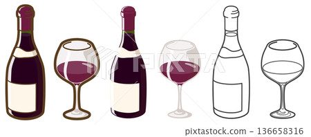 Red wine bottle and glass (burgundy type) Red wine bottle and glass (burgundy type) 136658316