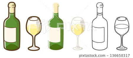 白葡萄酒瓶及玻璃杯（波爾多型） 136658317