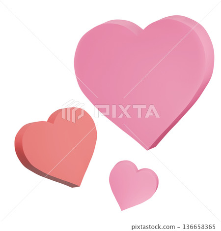 漂浮的粉紅色愛心的3D插圖 136658365