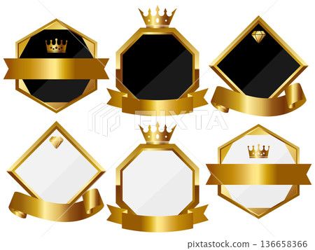 一套6個黑白相間的奢華緞帶徽章框 136658366