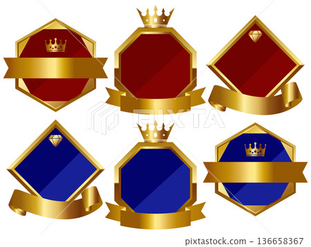 一組6顆紅藍相間的奢華緞帶徽章框 136658367