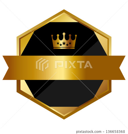 Luxurious emblem frame with ribbon in black and gold Luxurious emblem frame with ribbon in black and gold 136658368