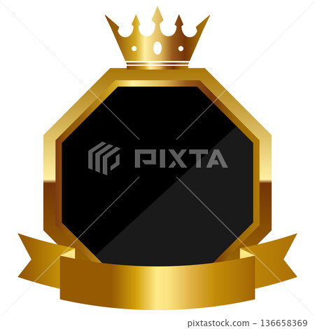 Luxurious emblem frame with ribbon in black and gold Luxurious emblem frame with ribbon in black and gold 136658369