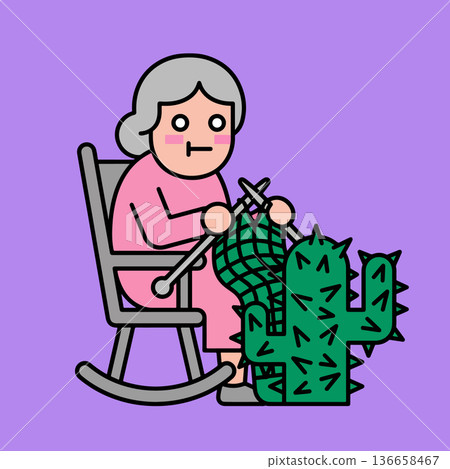 Grandma Knitting a Cactus Sweater 136658467