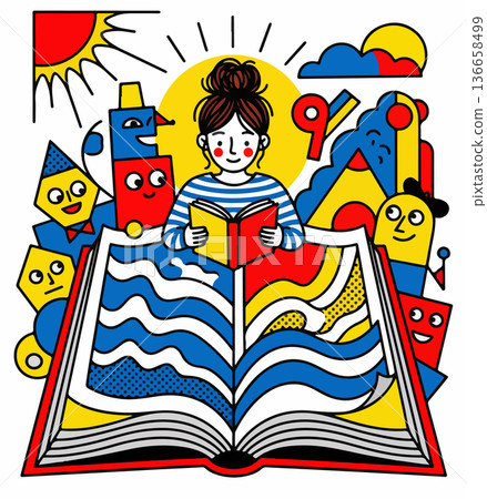 Colorful Illustration of a Girl Reading Colorful Illustration of a Girl Reading 136658499
