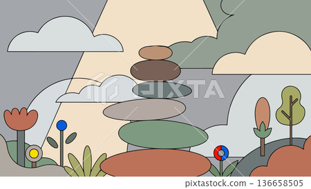 Stylized Stone Cairn Landscape 136658505