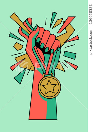 Victory Hand Holding a Gold Medal Victory Hand Holding a Gold Medal 136658528