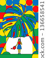 Abstract Woman with Monstera Leaf Umbrella 136658541