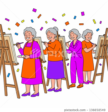 Senior Women Painting Together 136658549