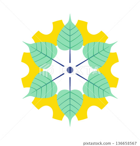 Bodhi Leaves and Gear Illustration 136658567
