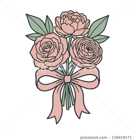Pastel Floral Bouquet with Ribbon Pastel Floral Bouquet with Ribbon 136658571