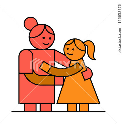 Mother and Daughter Embrace Illustration 136658576