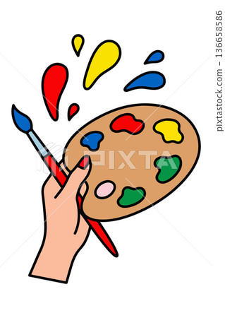 Hand holding a palette with paintbrush 136658586