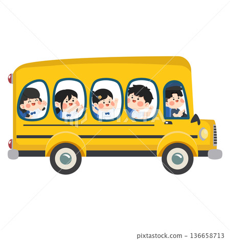 Children Riding A Yellow School Bus Children Riding A Yellow School Bus 136658713