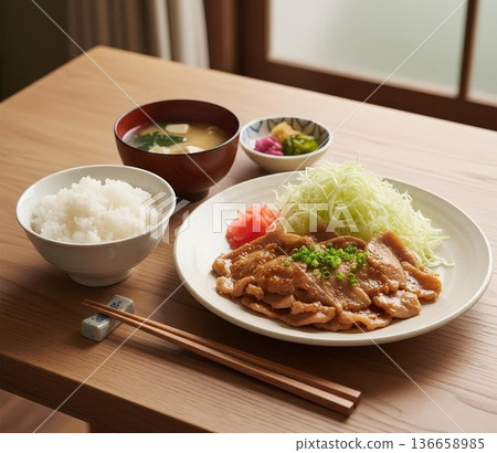 Delicious ginger pork set meal Delicious ginger pork set meal 136658985