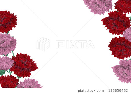 [Carnation frame] Hand embroidery illustration material 136659462