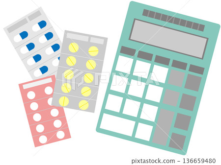 藥品（片劑和膠囊）圖示資料以及用於計算藥品成本和配藥費用的計算器 136659480