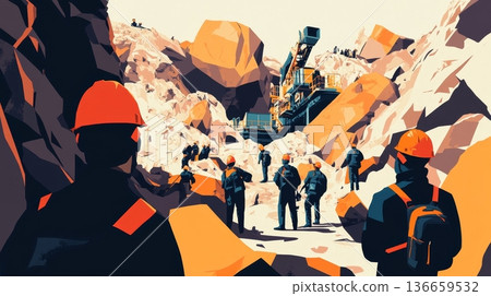 Majestic White Marble Quarry Extraction at Sunrise 136659532