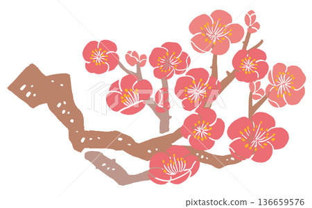 Print-style plum blossom vector illustration | Japanese botanical art background, seasonal design material Print-style plum blossom vector illustration | Japanese botanical art background, seasonal design material 136659576