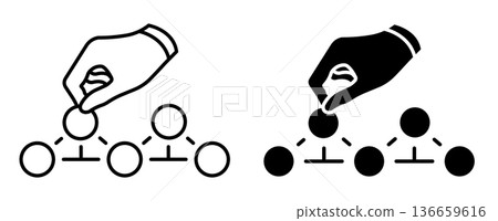 Linear icon. Manager builds a chain of interactions between the pyramid participants. Simple vector isolated on white background Linear icon. Manager builds a chain of interactions between the pyramid participants. Simple vector isolated on white background 136659616