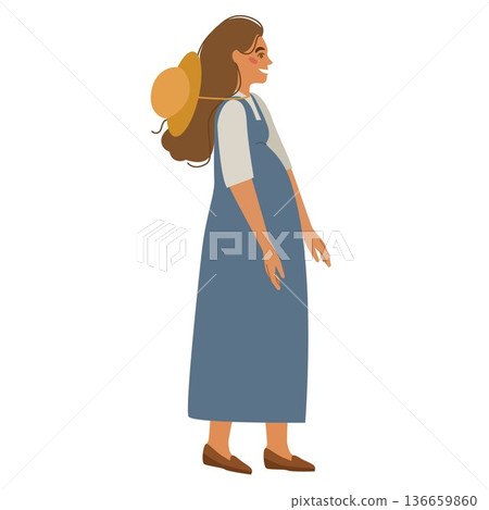 Pregnant young woman in a summer sundress. Beautiful expectant mother. Vector illustration. 136659860
