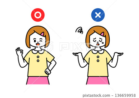 Illustration of a girl giving an OK/NG sign Illustration of a girl giving an OK/NG sign 136659958