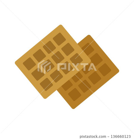 Viennese waffles. Two squares. A delicious crunchy dessert. The vector illustration is isolated on a white background. 136660123