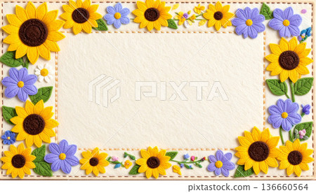 Handmade felt sunflower and morning glory frame, summer flower decoration background design material Handmade felt sunflower and morning glory frame, summer flower decoration background design material 136660564