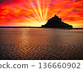 Beautiful evening view of Mont Saint-Michel Abbey 136660902