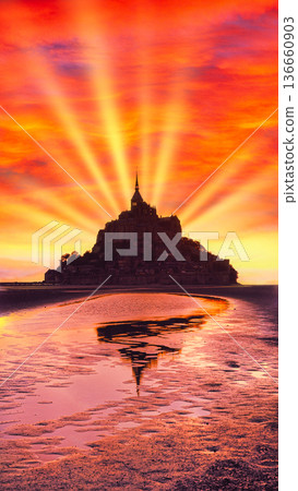 Beautiful evening view of Mont Saint-Michel Abbey Beautiful evening view of Mont Saint-Michel Abbey 136660903
