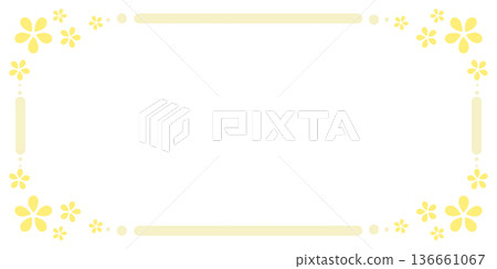 A pale yellow frame with flowers on all four corners 136661067