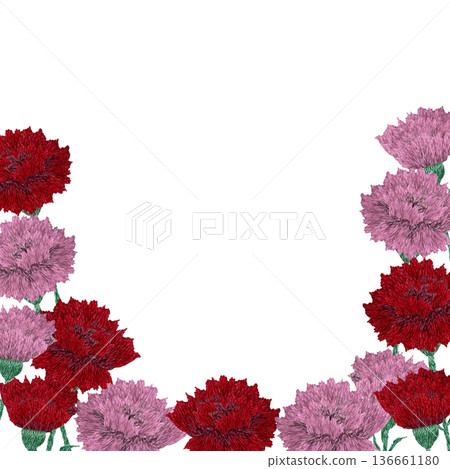[Carnation frame] Hand embroidery illustration material 136661180