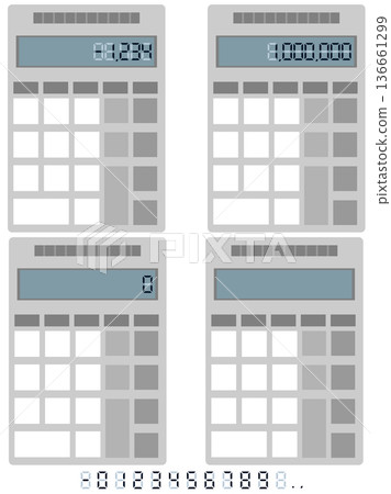 Includes an illustration set of a calculator with numbers entered and materials that can be freely created by combining numbers. Includes an illustration set of a calculator with numbers entered and materials that can be freely created by combining numbers. 136661299