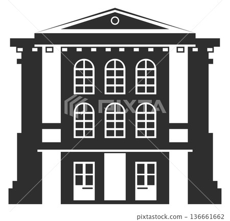 Retro building black silhouette. Column facade icon Retro building black silhouette. Column facade icon 136661662