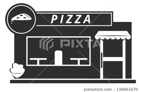 Pizza cafe front. Restaurant facade black icon Pizza cafe front. Restaurant facade black icon 136661670