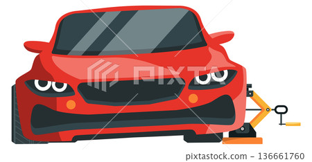 Car lifting in service. Tire change cartoon icon 136661760