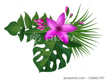 Exotic flower. Jungle forest botany color decoration 136661797